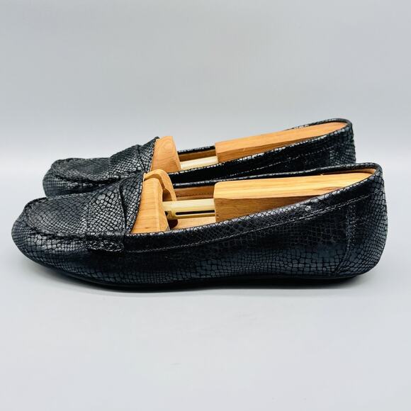 Vionic Shoes Women 7 Black Leather Larrun Loafer Snakeprint Slip On Arch Support - Picture 5 of 10